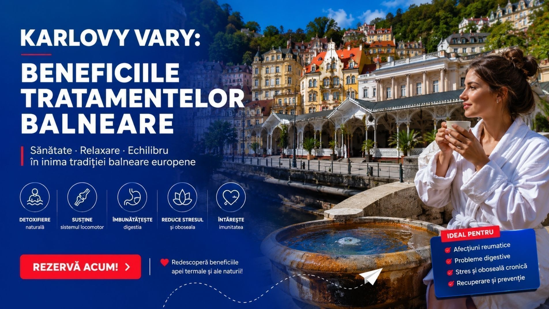 Karlovy Vary și izvoarele sale termale celebre din Cehia