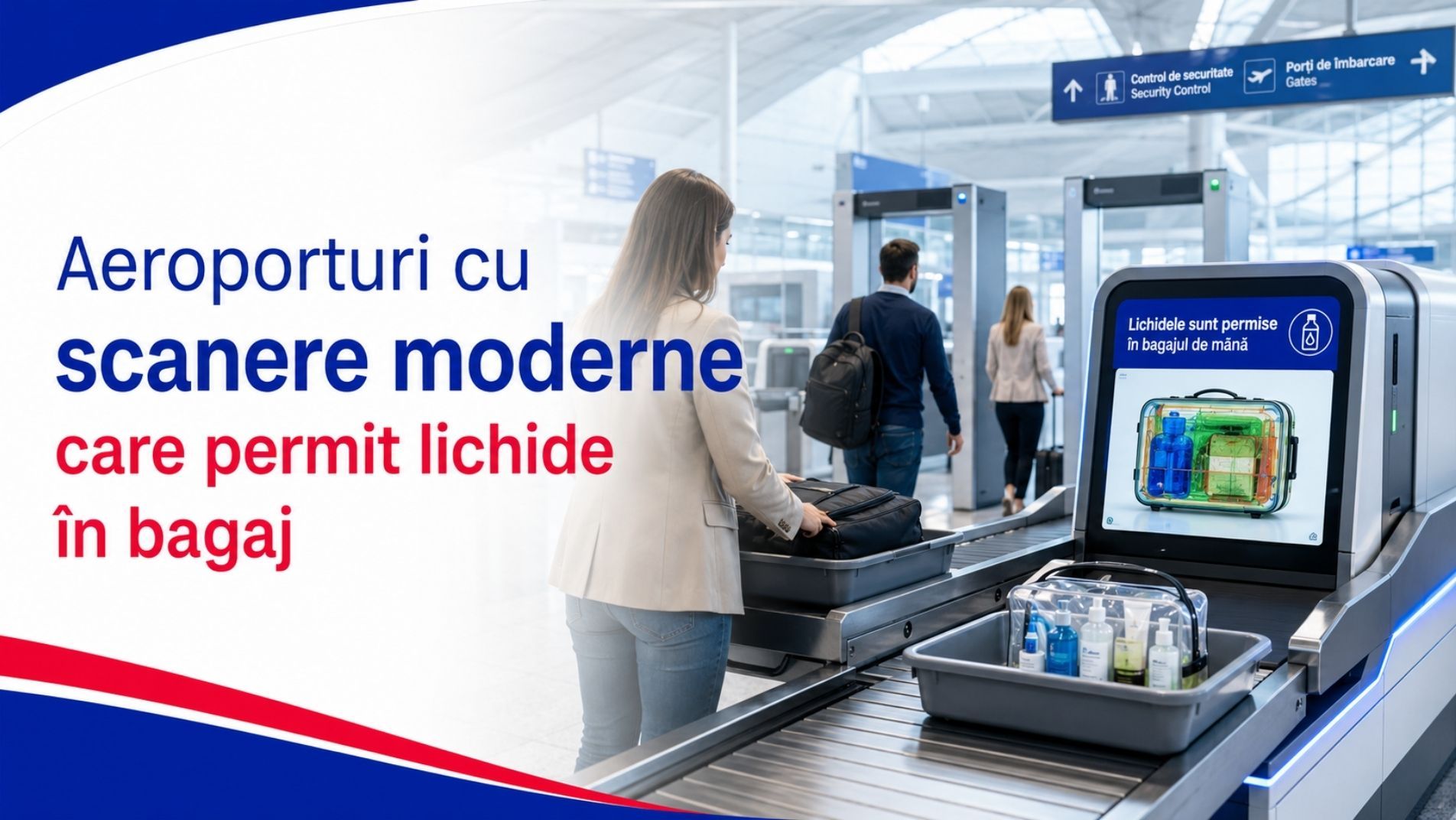 Control de securitate modern cu scanere CT într-un aeroport european