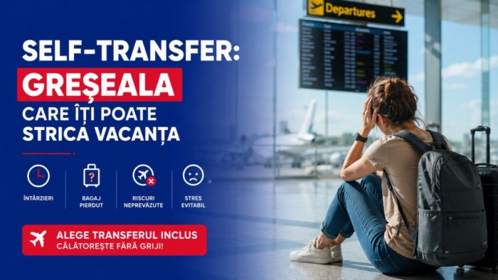Pasager schimbând aeroportul în timpul unui self-transfer