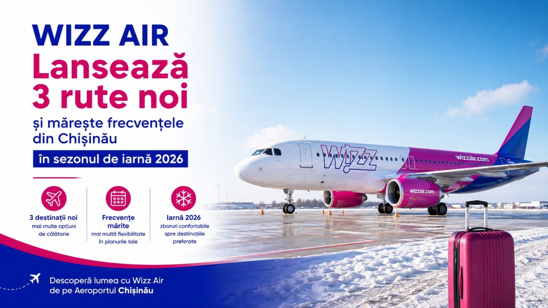 Noile rute Wizz Air din Chișinău pentru iarna 2026