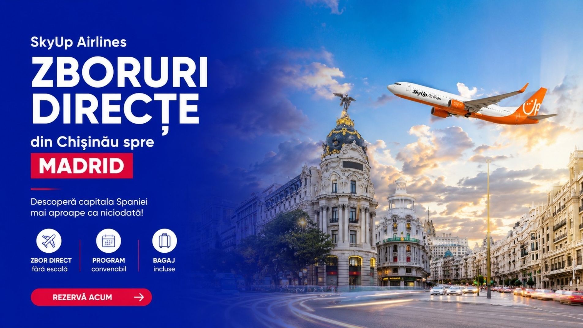 Первый прямой рейс SkyUp Airlines из Кишинёва в Мадрид