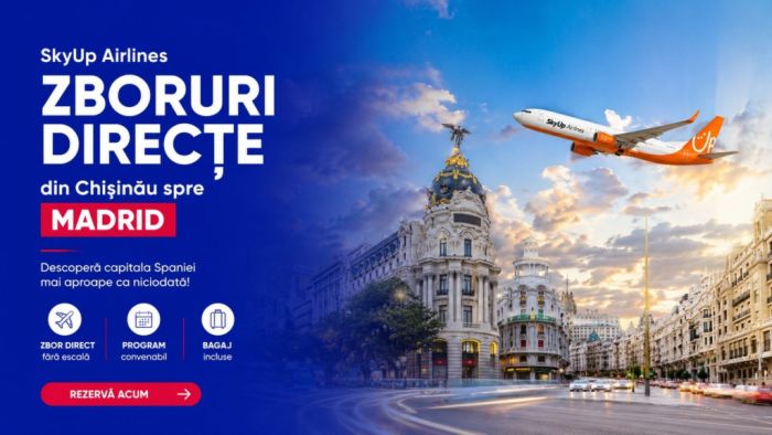 Первый прямой рейс SkyUp Airlines из Кишинёва в Мадрид